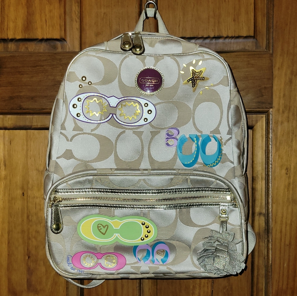 Coach Signature Poppy Applique Backpack Rare Limited Edition F17939